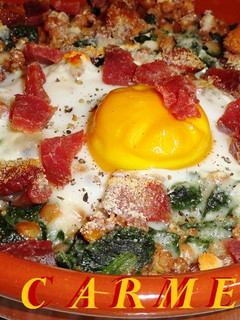 Una foto de Gratinado de espinacas con lentejas y jamón