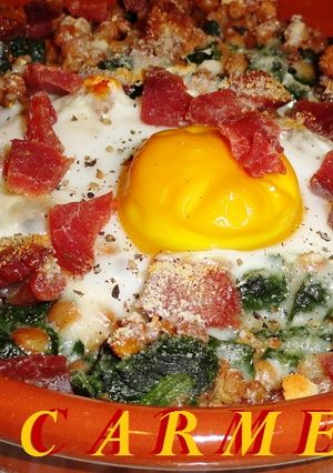 Foto principal de Gratinado de espinacas con lentejas y jamón