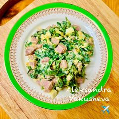A picture of Wild garlic with eggs and ham.