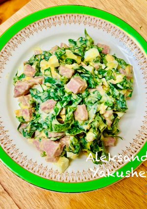 A picture of Wild garlic with eggs and ham.
