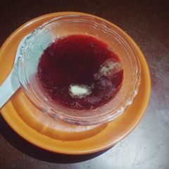 A picture of BCC soup (beet, carrot, chicken soup).