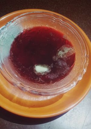 A picture of BCC soup (beet, carrot, chicken soup).