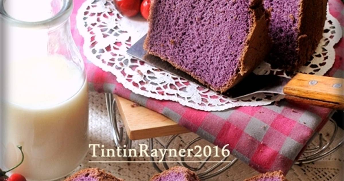 Resep CHIFFON TARO aka Ubi Ungu iSuper Softi Moist Fluffy 