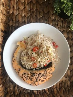 Foto resep Shirataki aglio olio with steak salmon