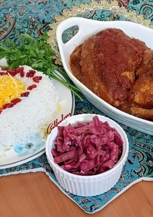 عکسی از دستور چلو مرغ و هلو