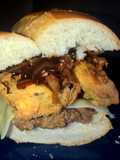 Cow boy burger on French loaf