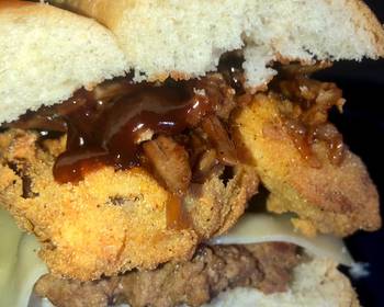 New Recipe Cow boy burger on French loaf Delicious Simple