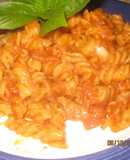 Espirales con bistec de cerdo y bacon