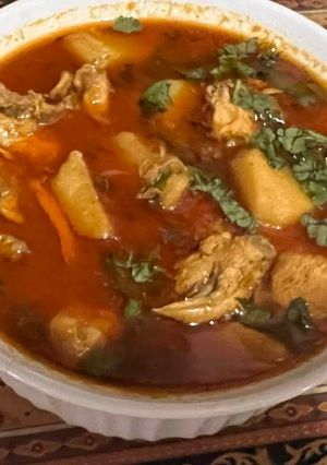 A picture of Aloo chicken salan.