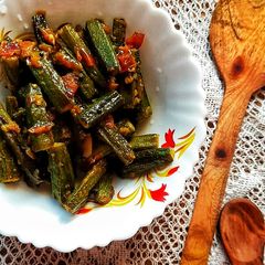 A picture of Bhindi Huli South Indian style Bhindi in spicy tangy gravy.