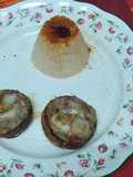 Champiñones rellenos con volcán de patata cocida