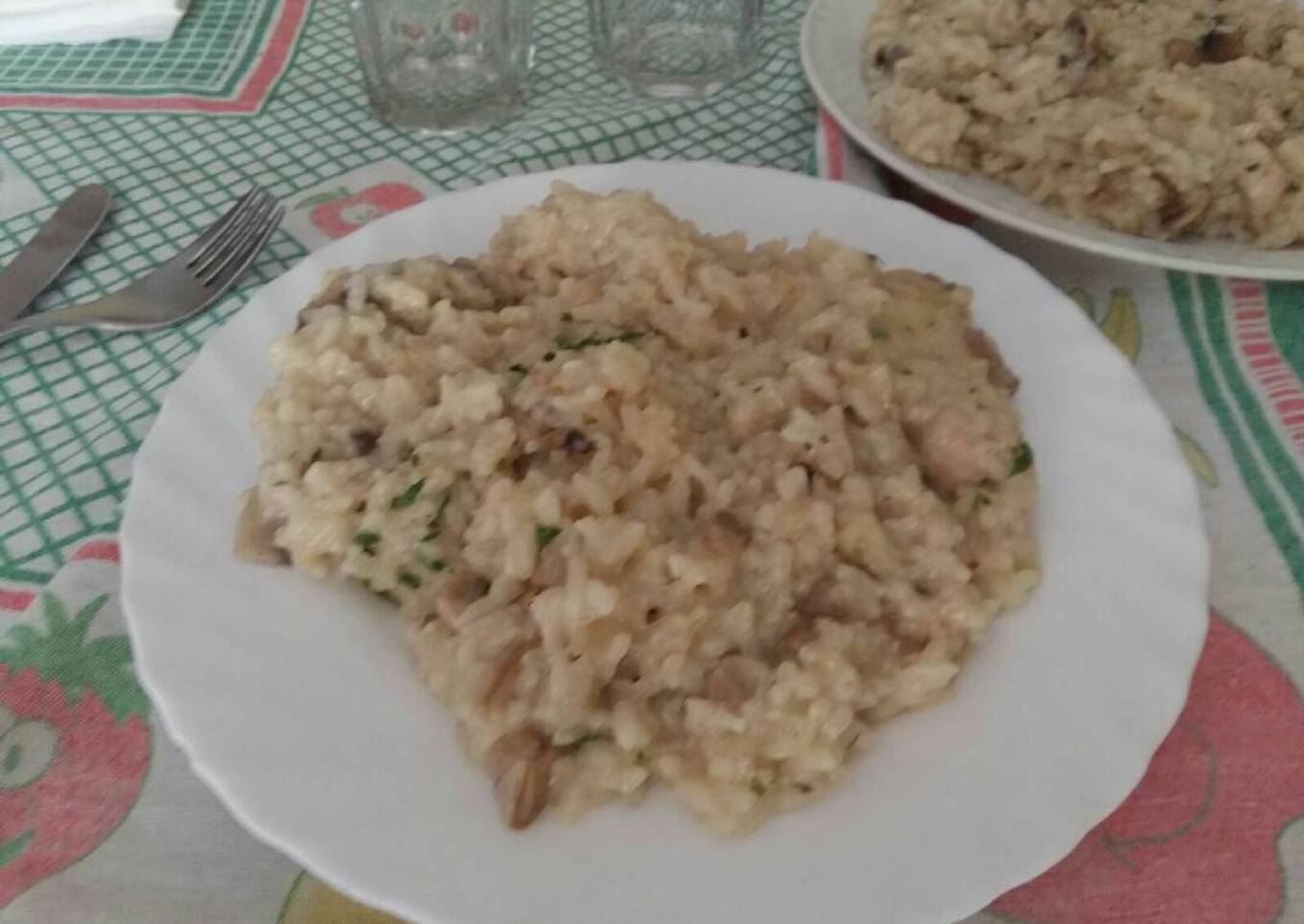 Risotto de champiñones y pollo