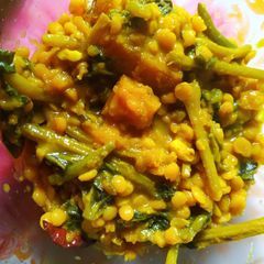 Pumpkin greens in yellow peas dal A picture of Pumpkin greens in yellow peas dal.