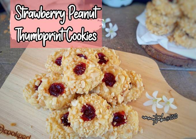 Strawberry Peanut Thumbprint Cookies