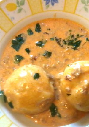 Húsos krumpligombóc recept mártásban recept fotója