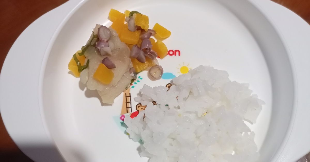H82. Nasi Lembek dan Pepes Dori, Kabocha, Kacang Merah (8 month+)