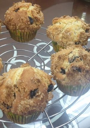 A picture of Blueberry loaded Streusel Muffins.