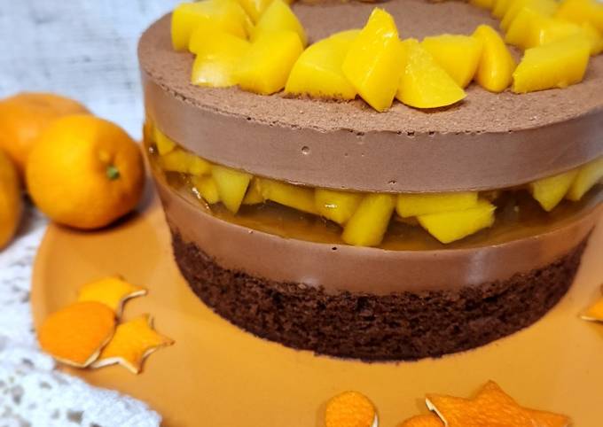 Шоколадно-мусовий торт з персиками🍫
