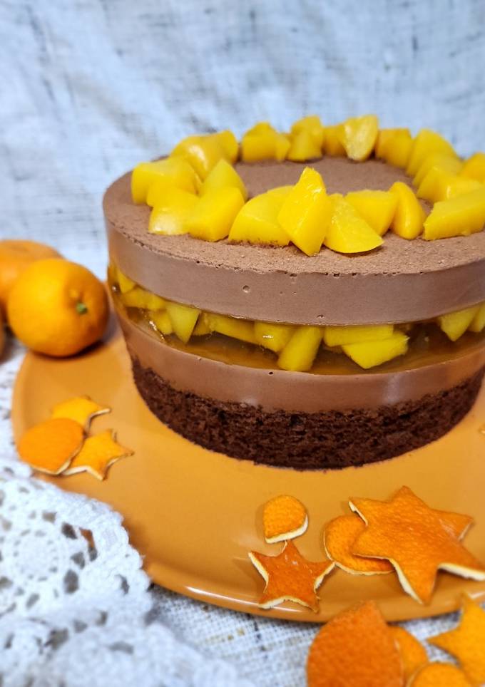 Шоколадно-мусовий торт з персиками🍫