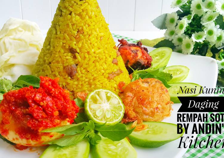 Langkah Mudah Membuat Nasi Kuning Daging Rempah Soto Yang Enak Banget