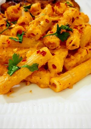 A picture of Tomato sauce pasta.