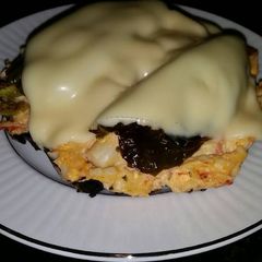 A picture of Brad's jalapeño crab dip stuffed portabello.