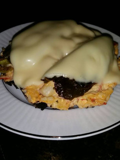 A picture of Brad's jalapeño crab dip stuffed portabello.