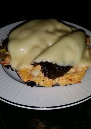 A picture of Brad's jalapeño crab dip stuffed portabello.