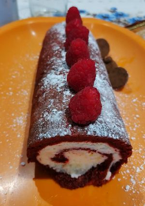 Una foto de Tronco navideño red velvet