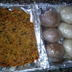 Egusi Soup with Wheat /Semovita Swallow A picture of Egusi Soup with Wheat /Semovita Swallow.