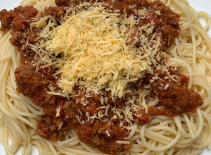 Una foto de Spaghetti con salsa bolognesa