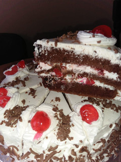 A picture of Black forest cake.