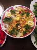 Boiled Potatoes with Boiled Eggs, Garlic, and Spices
