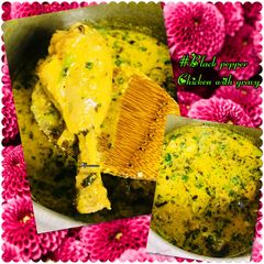 Black pepper chicken with gravy A picture of Black pepper chicken with gravy.