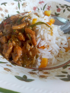 A picture of Shredded teriyaki chicken sauce.