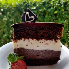 A picture of Triple chocolate mousse cake.