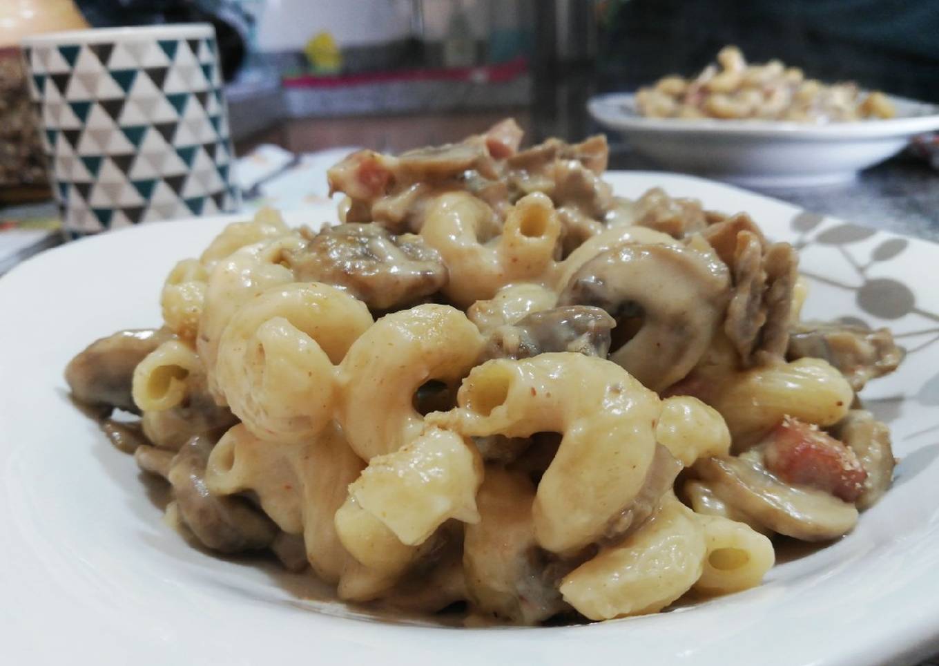 Pasta con Champiñones, Bacon y Queso