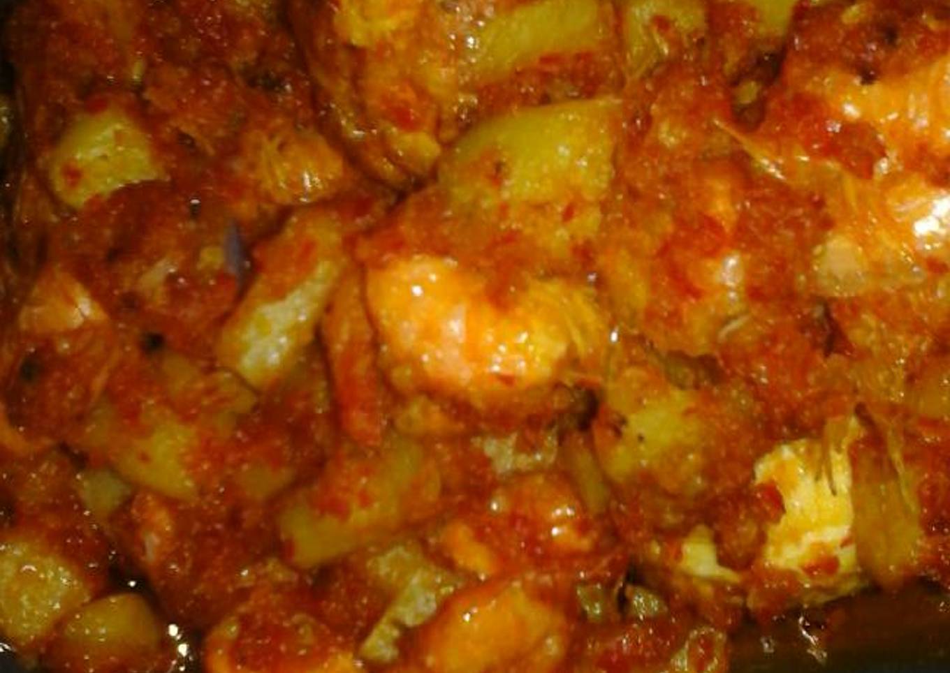 Telur balado kentang + udang