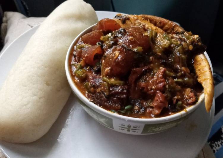 Ogbonno, okra and Bitter leaf soup