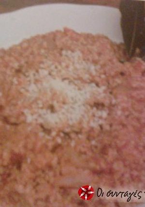 A picture of Trahana in the frying pan.