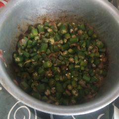 A picture of Mom's bhindhi recipe.