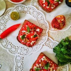 A picture of Beetroot Hummus Breakfast Toast.