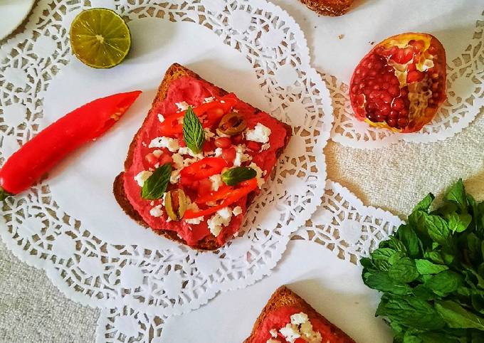 Beetroot Hummus Breakfast Toast