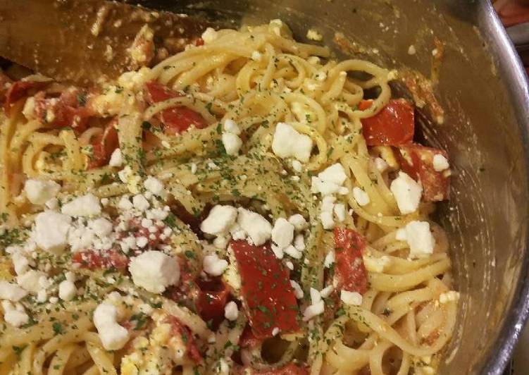 Steps to Make Yummy Tomato &amp; Feta Linguini