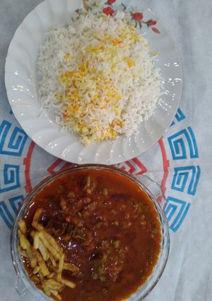 عکسی از دستور خورش قیمه با لوبیا فرنگی