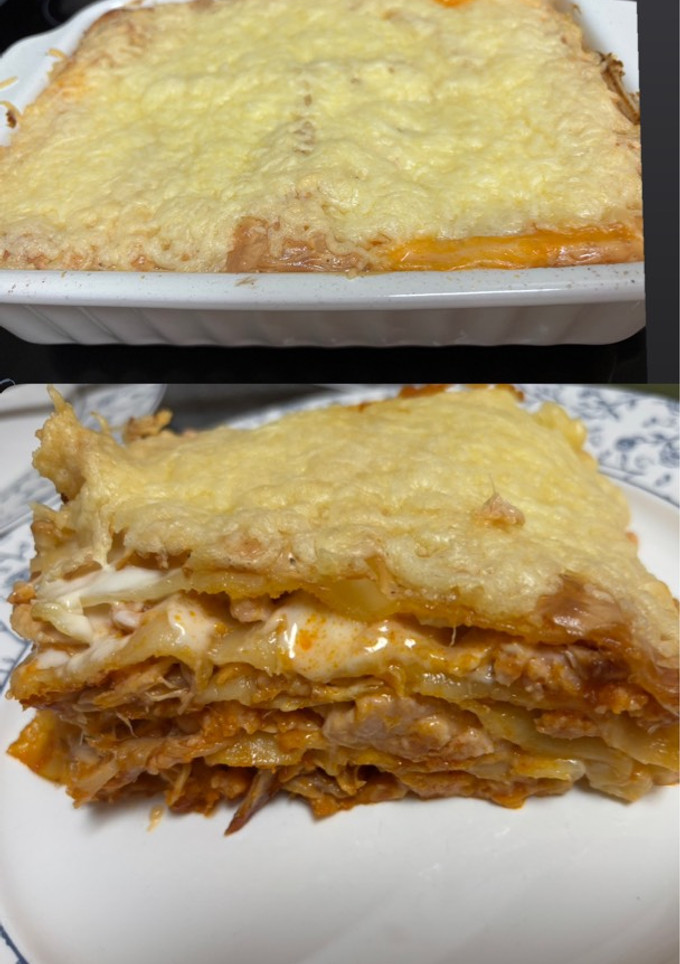 Una foto de Lasaña de pollo rosado