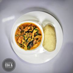 A picture of Eba and Achi soup.