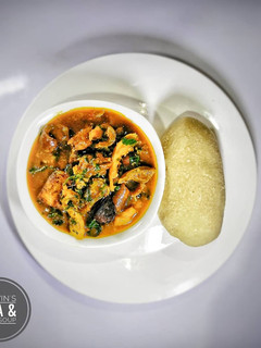 A picture of Eba and Achi soup.