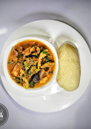 A picture of Eba and Achi soup.