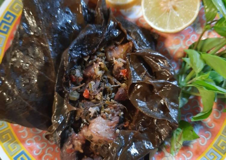 Resep 3. Rorona/gorem babi🐖 bungkus daun pangi/kluwek (khas Minahasa) yang Enak